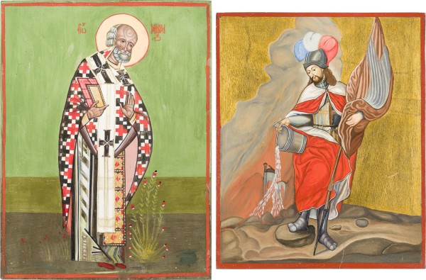 Auktion 151<br>ZWEI IKONEN: HEILIGER NIKOLAUS VON MYRA UND FLORIAN