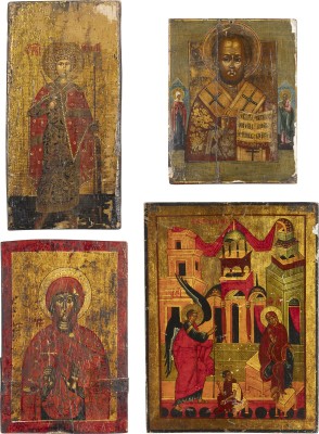 Auction 151<br>VIER IKONEN: HEILIGER TICHON, VERKÜNDIGUNG UND HEILIGE