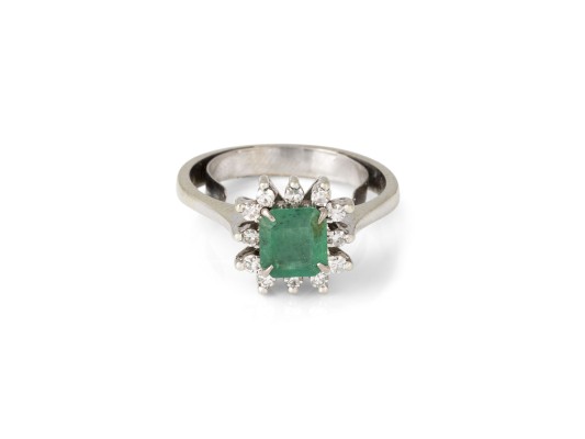 Picture ECKIGER SMARAGD ENTOURAGE RING