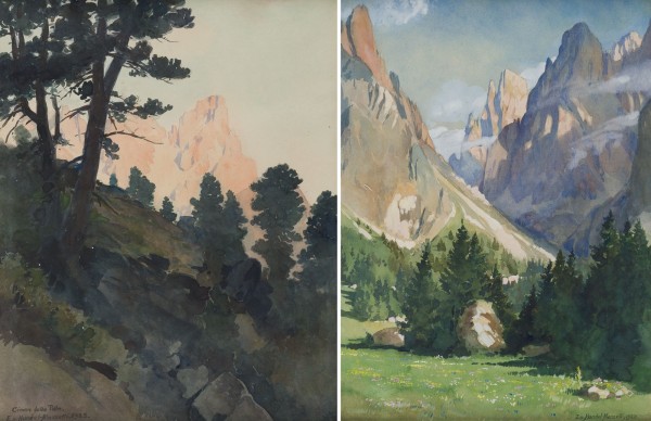 Auction 154<br>ZWEI AQUARELLE 'CIMON DELLA PALA' UND BERGLANDSCHAFT (1923)