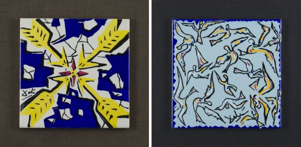 Auction 154<br>PAAR KERAMIKFLIESEN ('DIE NACHT DER VÖGEL' /'DIE KARDINAL-PFEILE', 1954)