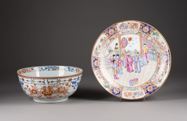 Picture EINE IMARI-SCHALE UND EIN CANTON-FAMILLE-ROSE-TELLER