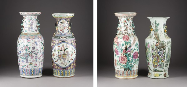 Auction 152<br>EIN VIERTEILIGES KONVOLUT VON FAMILLE-ROSE-VASEN