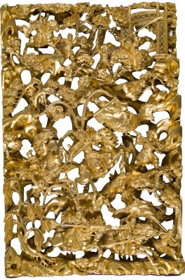 Picture EIN GOLDLACKIERTES HOLZRELIEF MIT FIGURENDARSTELLUNG