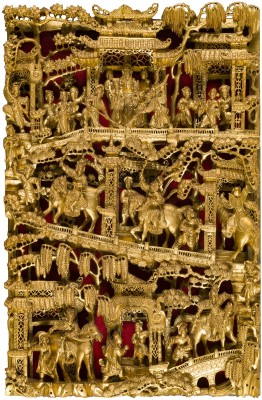 Picture EIN GOLDLACKIERTES HOLZRELIEF MIT FIGURENDARSTELLUNG