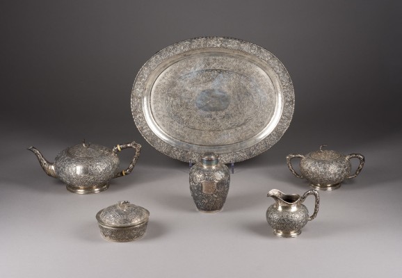 Bild EIN SECHSTEILIGES CHINESISCHES EXPORT-TEESERVICE AUS SILBER MIT BAMBUSDEKOR