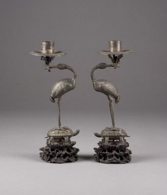 Picture PAAR LEUCHTER MIT KRANICHEN UND SCHILDKRÖTE