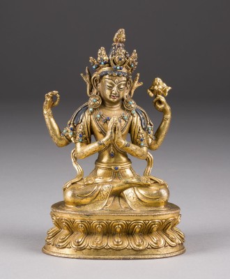 Auktion 152<br>EINE FEINE VERGOLDETE FIGUR DES SHADAKSHARI LOKESHVARA AUS BRONZE