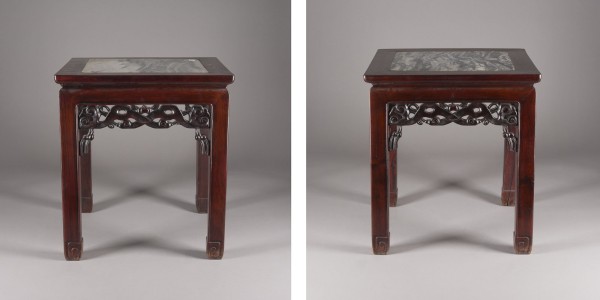 Auktion 152<br>EIN PAAR BEISTELLTISCHE MIT MARMOREINLAGE AUS HARTHOLZ