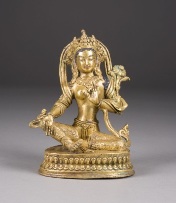 Picture EINE VERGOLDETE SITZENDE BRONZEFIGUR DER GRÜNEN TARA AUS BRONZE