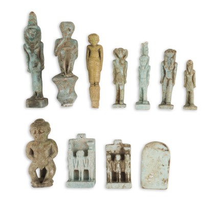 Picture SAMMLUNG VON ELF MINIATUR-STATUETTEN ÄGYPTISCHER GOTTHEITEN: DARUNTER ISIS, HATHOR, THOT UND BES