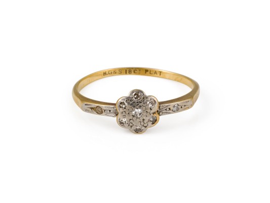 Bild FEINER DIAMANT BLUMEN RING 19. JH.