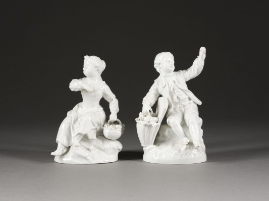 Picture PAAR FIGUREN MÄDCHEN UND JUNGE MIT BLUMENKÖRBEN