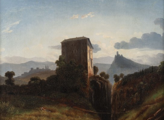 Auktion 155<br>GEBIRGSLANDSCHAFT MIT BURGRUINEN