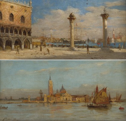 Auktion 155<br>ZWEI VENEZIANISCHE ANSICHTEN: BLICK AUF DEN DOGENPALAST UND MARKUSSÄULEN. BLICK AUF SAN GIORGIO MAGGIORE, 1892