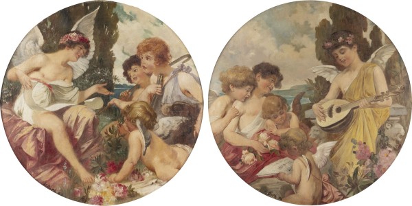 Auktion 155<br>PAAR TONDO GEMÄLDE MIT MUSIZIERENDEN ENGELN