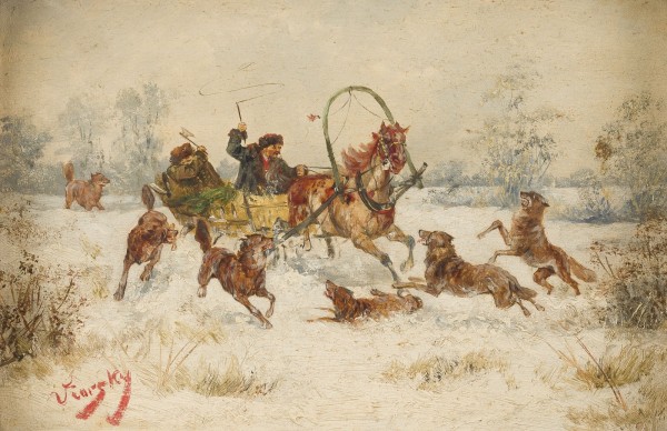 Auction 155<br>PFERDESCHLITTEN VON WÖLFEN VERFOLGT