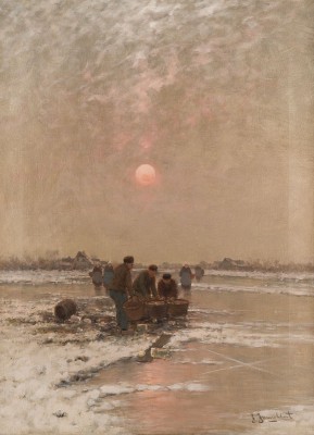 Auktion 155<br>WINTERLANDSCHAFT MIT BAUERN BEIM EISSAMMELN