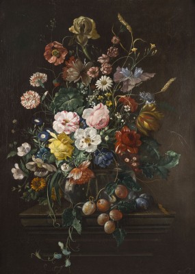 Auktion 155<br>BLUMENSTILLLEBEN MIT TULPEN, ROSEN, KORNBLUMEN, lILIEN, MARGERITEN UND VERGISSMEINNICHT