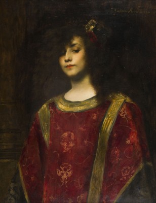 Auktion 155<br>PORTRÄT EINER JUNGEN FRAU IN MITTELALTERLICHER TRACHT, um 1900