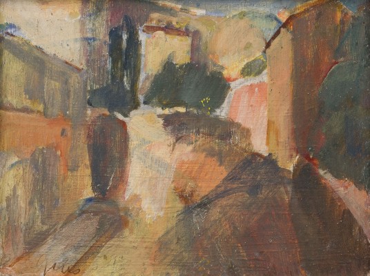 Auktion 155<br>STRASSE EINER SÜDLICHEN STADT / Auf der Ruckseite: DREI PRIESTER VOR FERNER LANDSCHAFT