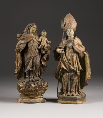 Bild ZWEI KLEINE FIGUREN: HEILIGER BISCHOF UND MARIA IMMACULATA MIT DEM CHRISTUSKIND