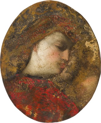 Auction 155<br>PROFILBRUSTBILDNIS EINER JUNGEN FRAU MIT ROTEM GEWAND UND HAUBE