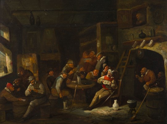 Auktion 155<br>INTERIEUR MIT ZECHENDEN, MUSIZIERENDEN UND KARTEN SPIELENDEN BAUERN