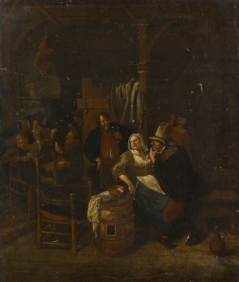 Auktion 155<br>WIRTSHAUSINTERIEUR MIT RAUCHENDEN, TRINKENDEN UND KARTEN SPIELENDEN BAUERN