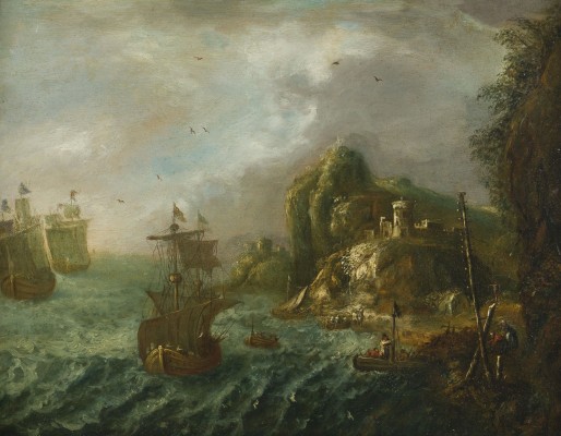 Auktion 155<br>FELSIGE KÜSTENLANDSCHAFT MIT SEGELSCHIFFEN