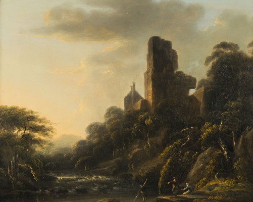 Auction 155<br>FLUSSLANDSCHAFT MIT BURGRUINE UND FIGURENSTAFFAGE