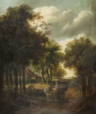 Auction 155<br>LÄNDLICHE WEGSZENE MIT PFERDEWAGENIM ABENDLICHT