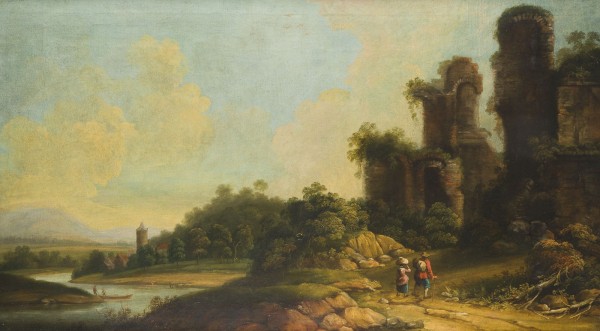 Auktion 155<br>GROSSFORMATIGE KOMPOSITION SÜDLICHE FLUSSLANDSCHAFT MIT BURGRUINE