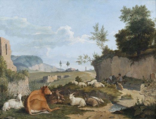 Auction 155<br>SÜDLICHE FELDLANDSCHAFT MIT HIRTEN UND VIEH BEI DER RAST