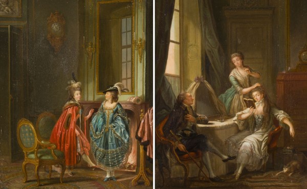 Auction 155<br>PAAR GEMÄLDE: VERTRAULICHE STUNDE IM SALON / DIE GALANTE UNTERREDUNG