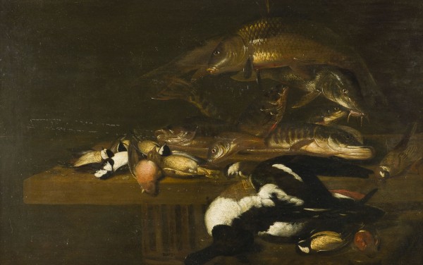 Auction 155<br>STILLLEBEN MIT KARPFEN, HECHT, BARSCH, BARBE UND VÖGELN