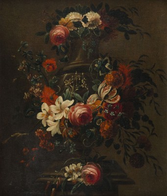 Auktion 155<br>BLUMENSTILLLEBEN MIT ROSEN, NELKEN UND LILIEN