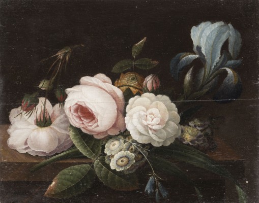 Auktion 155<br>BLUMENSTILLLEBEN MIT ROSEN, KAMELIE, LILIEN UND VERGISSMEINNICHT