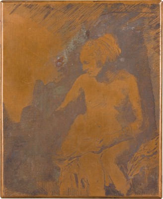 Bild 'NACKTE FRAU AUF EINER BANK SITZEND MIT DEM HUT NEBEN SICH'