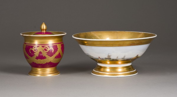 Bild SCHALE MIT UFERLANDSCHAFT UND ZUCKERDOSE