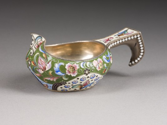 Bild GROSSER JUGENDSTIL-CLOISONNÉ-EMAIL-KOWSCH MIT STILISIERTEN BLÜTEN