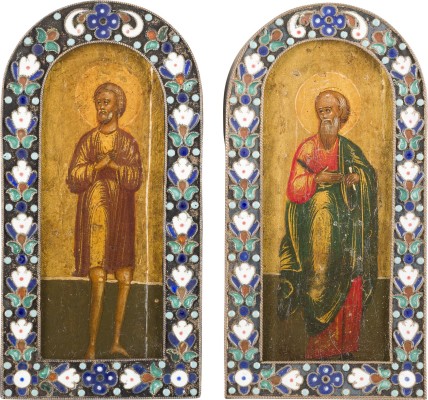 Picture ZWEI CLOISONNÉ-EMAIL-IKONEN MIT EINEM APOSTEL UND DEM HEILIGEN ALEXIUS, MANN GOTTES