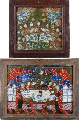 Auktion 156<br>ZWEI GROSSFORMATIGE HINTERGLAS-IKONEN: LETZTES ABENDMAHL SOWIE BEWEINUNG CHRISTI