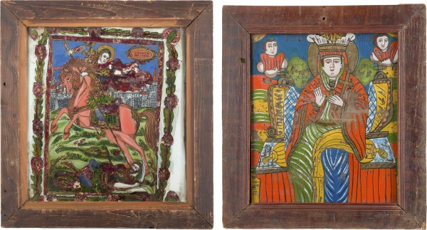 Auction 156<br>ZWEI HINTERGLAS-IKONEN: HEILIGER DEMETRIUS SOWIE HEILIGE PARASKEWA