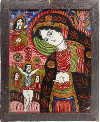 Bild GROSSFORMATIGE HINTERGLAS-IKONE MIT DER TRAUERENDEN GOTTESMUTTER