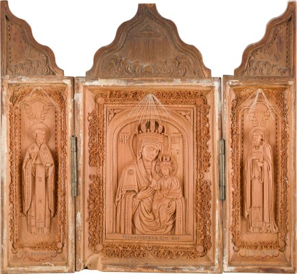 Bild KLEINES TRIPTYCHON MIT DER GOTTESMUTTER 'TSCHERNIGOWSKAJA' FLANKIERT VON DEN HEILIGEN NIKOLAUS VON MYRA UND SERGEJ VON RADONESCH