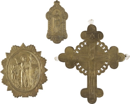 Picture DREITEILIGE SAMMLUNG: KREUZ, EIN EVANGELIAR-BESCHLAG SOWIE IKONE MIT DEM HEILIGEN ALEXANDER NEWSKI