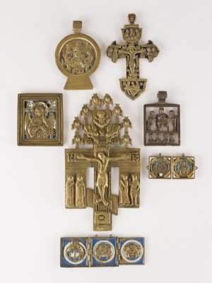 Bild SAMMLUNG VON SIEBEN BRONZE-IKONEN: DARSTELLUGEN CHRISTI UND DER GOTTESMUTTER SOWIE ALTTESTAMENTLICHE DREIFALTIGKEIT