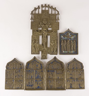 Picture SAMMLUNG VON DREI BRONZE-IKONEN: KRUZIFIX, AUSGEWÄHLTE HEILIGE SOWIE FESTTAGE