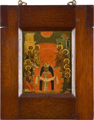 Auction 156<br>FEINES TABLETKA MIT DER ALTTESTAMENTLICHEN DREIFALTIGKEIT UND DEM PFINGST-WUNDER